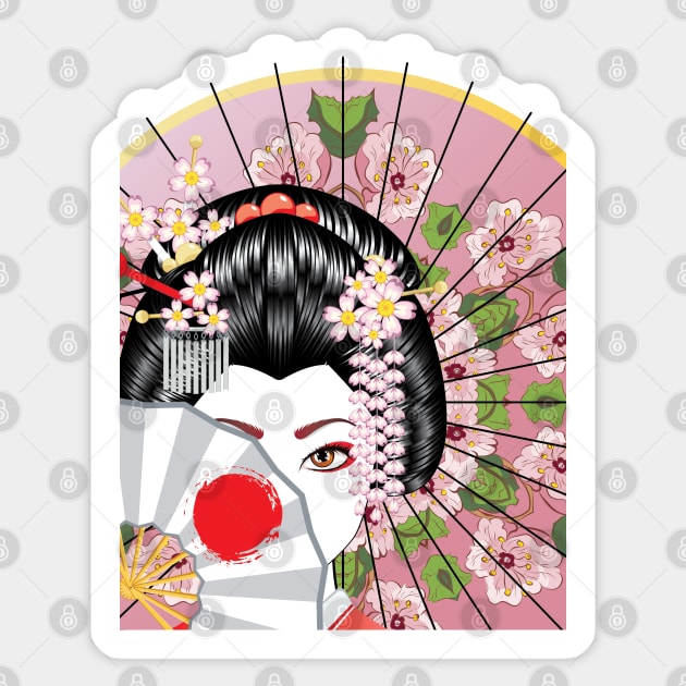 Geisha with floral Fan Sticker by AnnArtshock